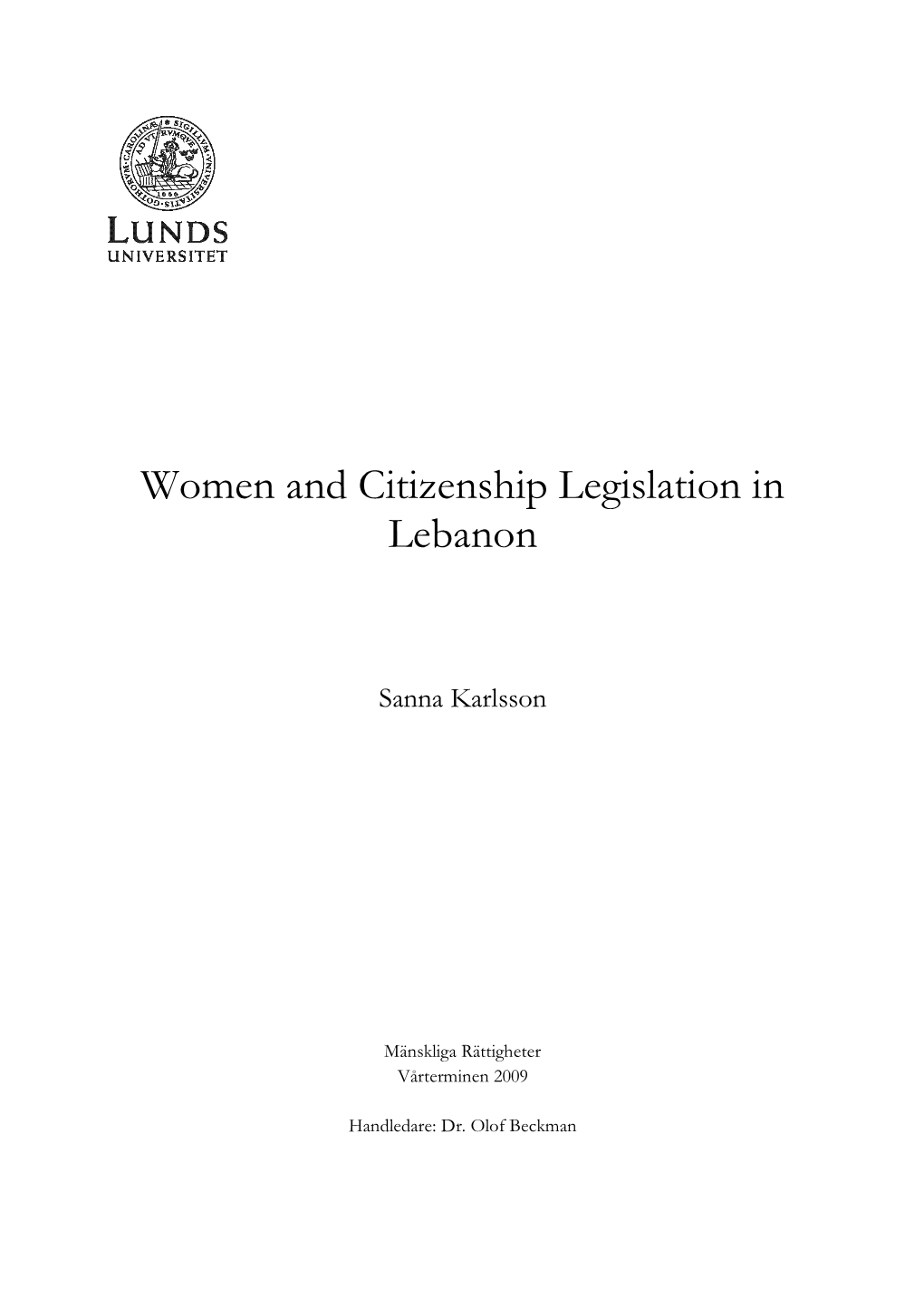 Women and Citizenship Legislation in Lebanon