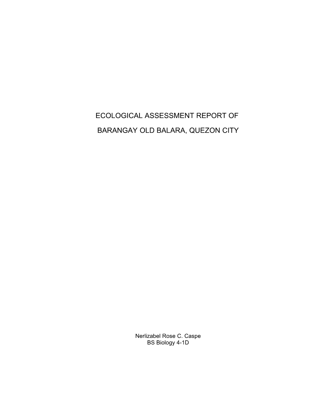 Ecological Assessment Report of Barangay Old