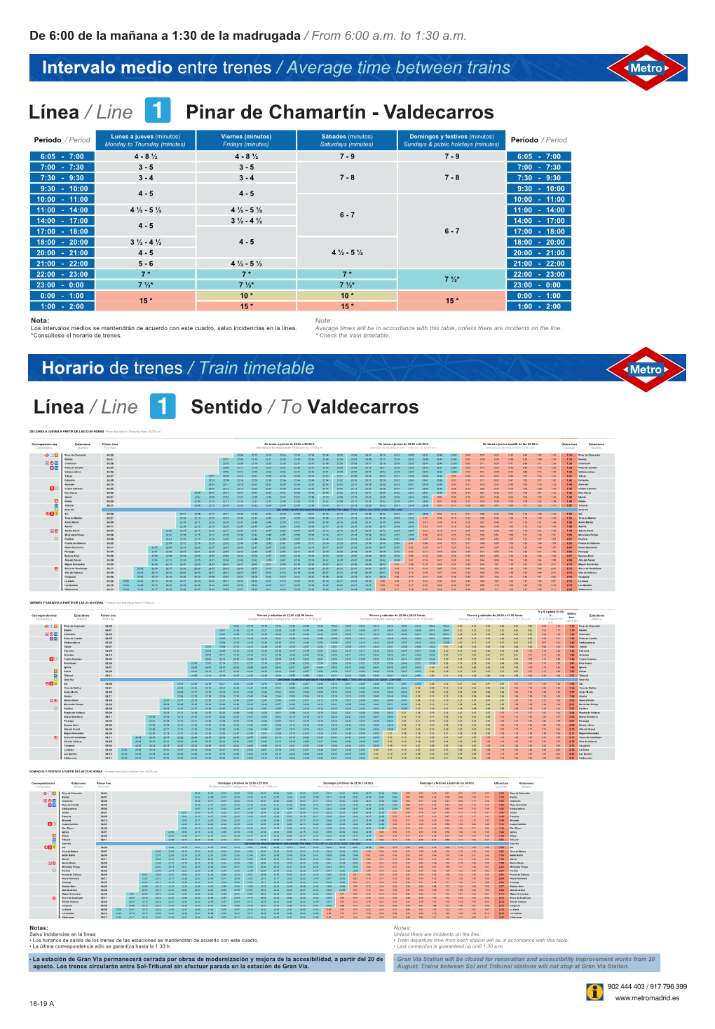 1 Sentido / to Valdecarros Línea / Line 1 Pinar De