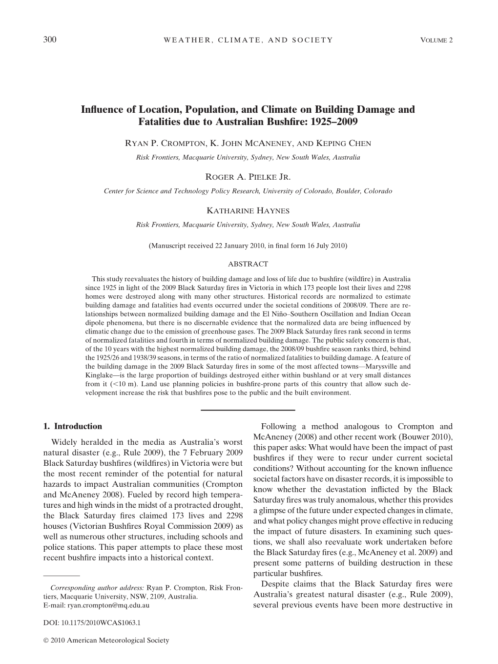 Influence of Location, Population, and Climate on Building Damage And