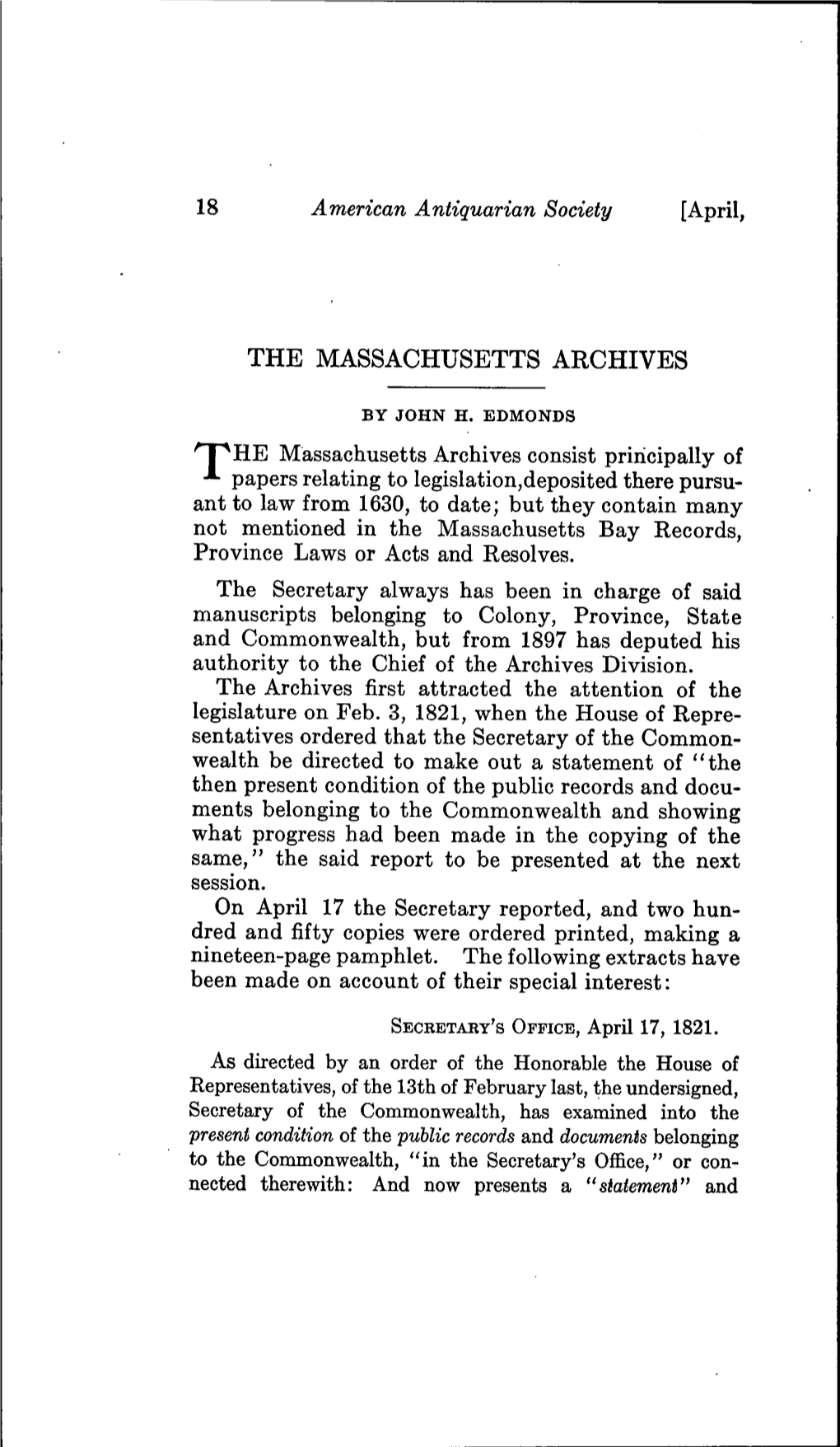 The Massachusetts Archives