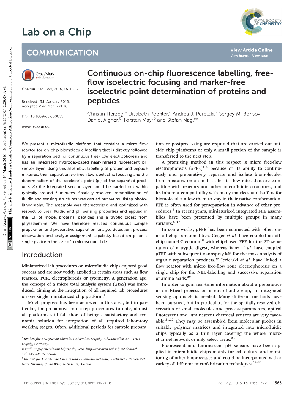 Continuous On-Chip Fluorescence Labelling, Free-Flow Isoelectric