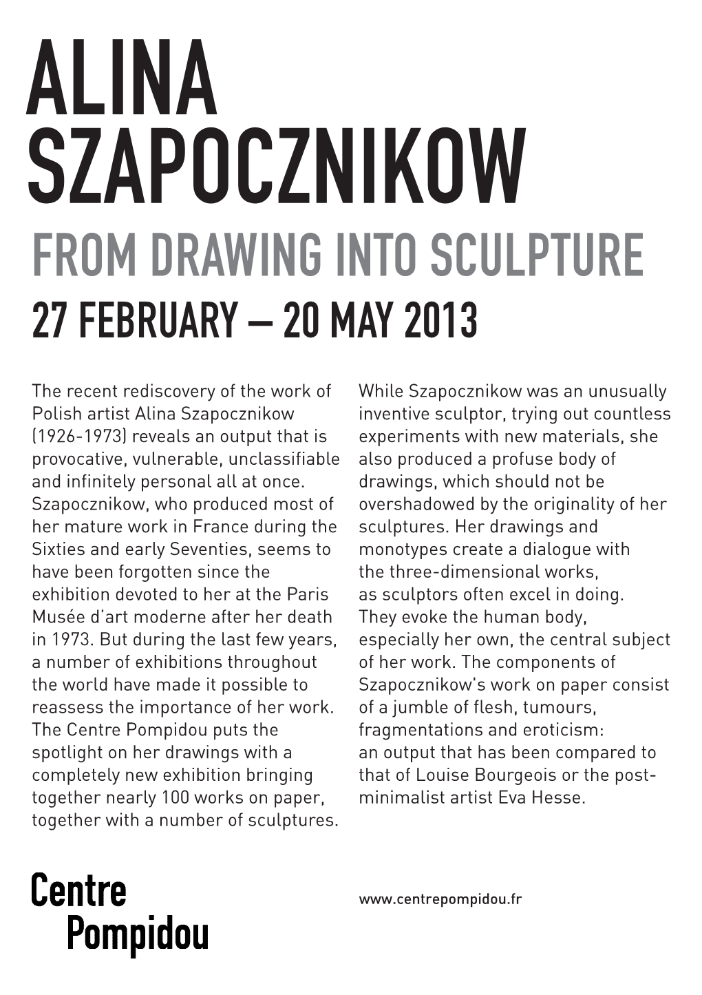 Alina Szapocznikow from Drawing Into Sculpture 27 February – 20 May 2013