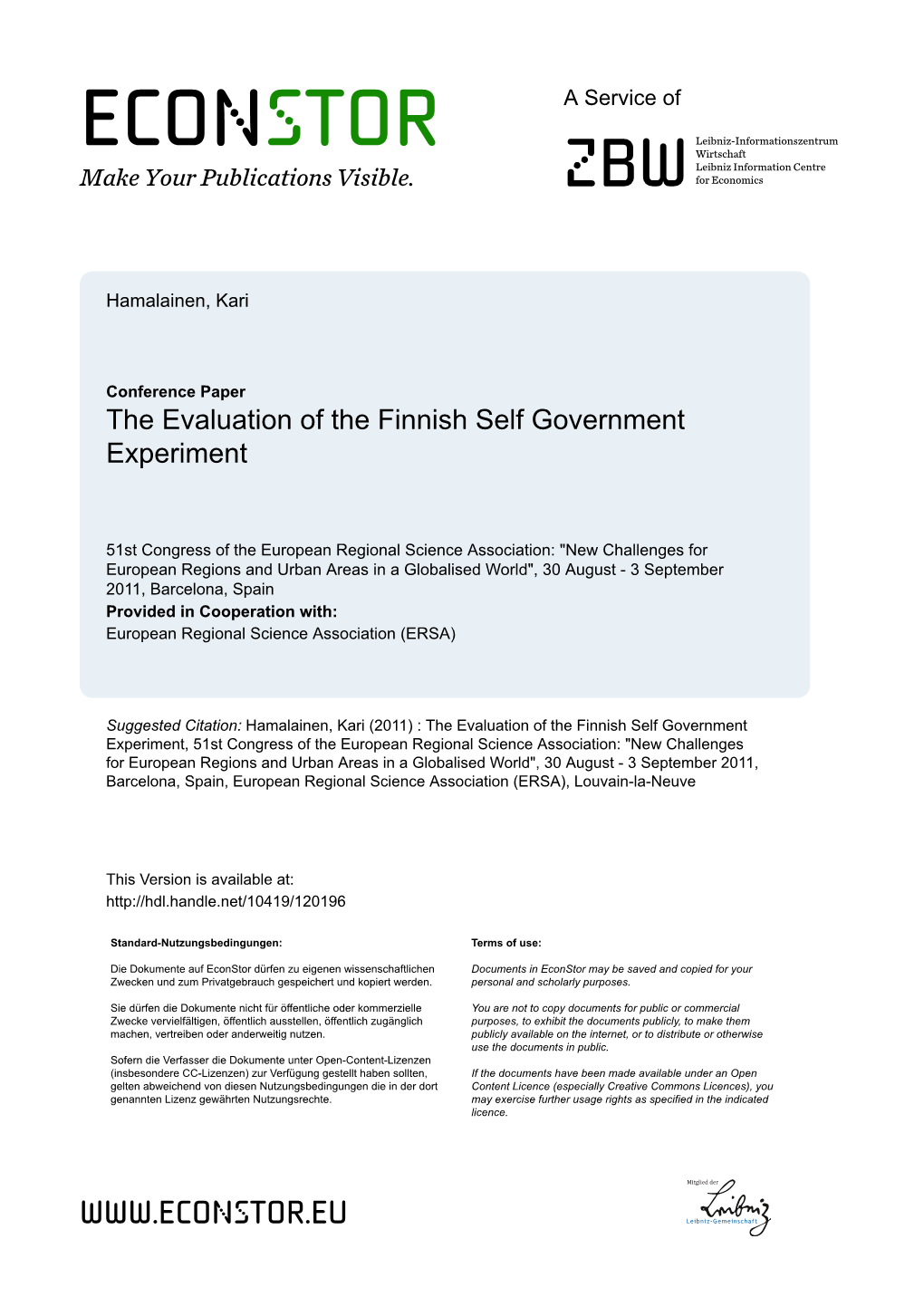 2. the Finnish Local Government and the Self-Government Experiment in the Kainuu Region