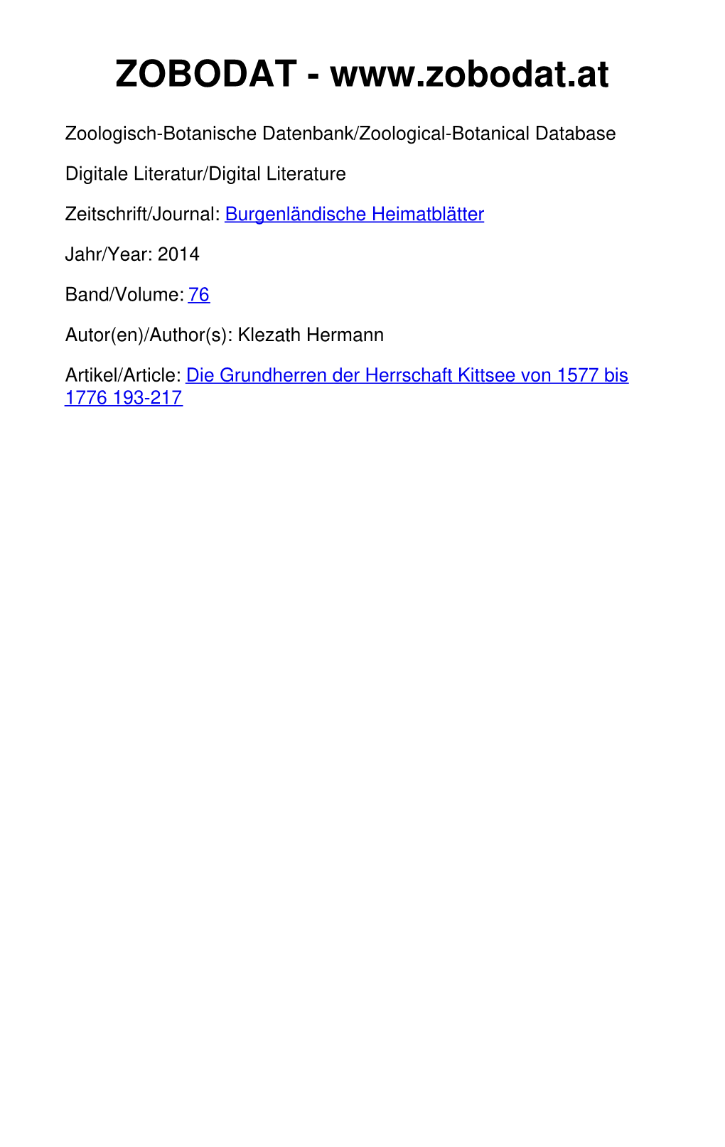 Die Grundherren Der Herrschaft Kittsee Von 1577 Bis 1776 193-217 ©Amt Der Burgenländischen Landesregierung, Landesarchiv, Download Unter