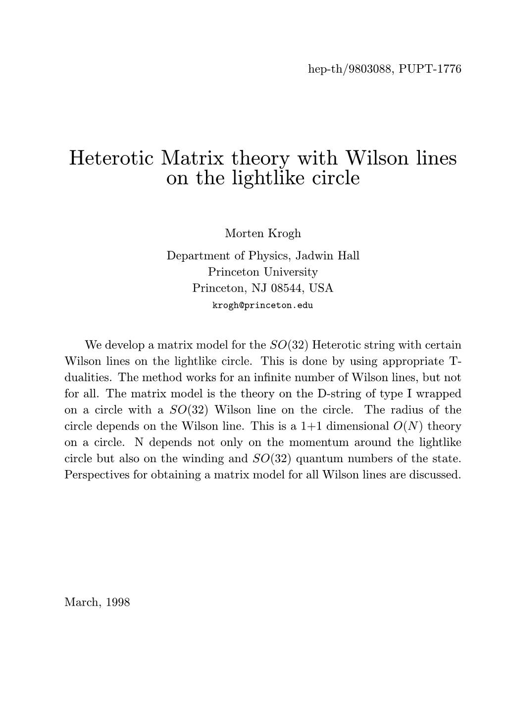 Heterotic Matrix Theory with Wilson Lines on the Lightlike Circle