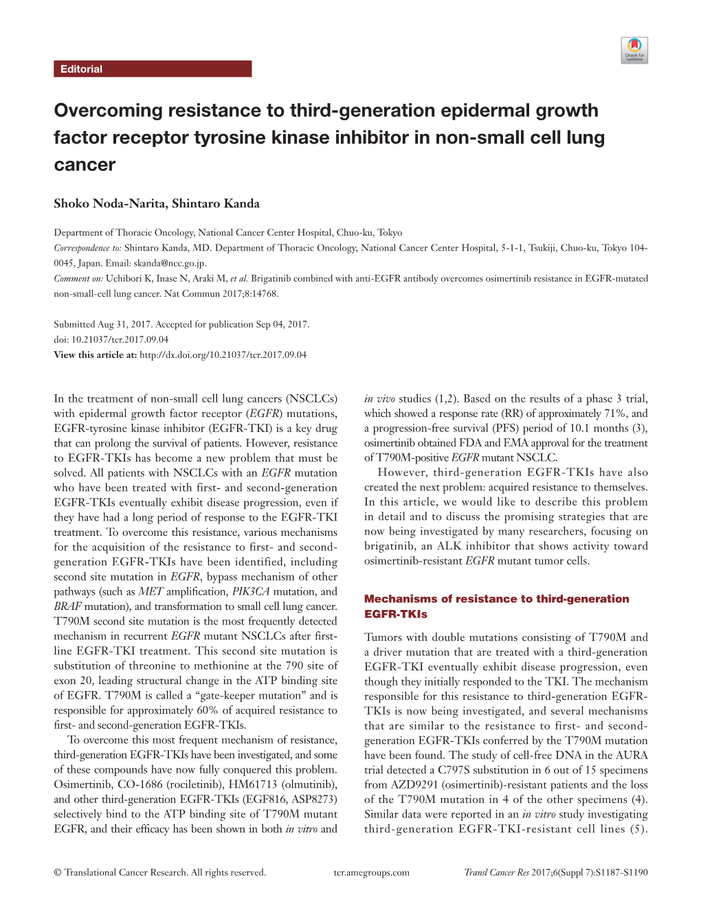 Overcoming Resistance to Third-Generation Epidermal Growth Factor Receptor Tyrosine Kinase Inhibitor in Non-Small Cell Lung Cancer