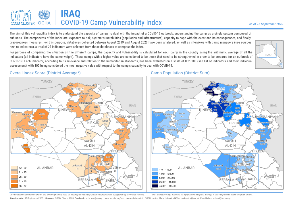 COVID-19 Camp Vulnerability Index As of 15 September 2020