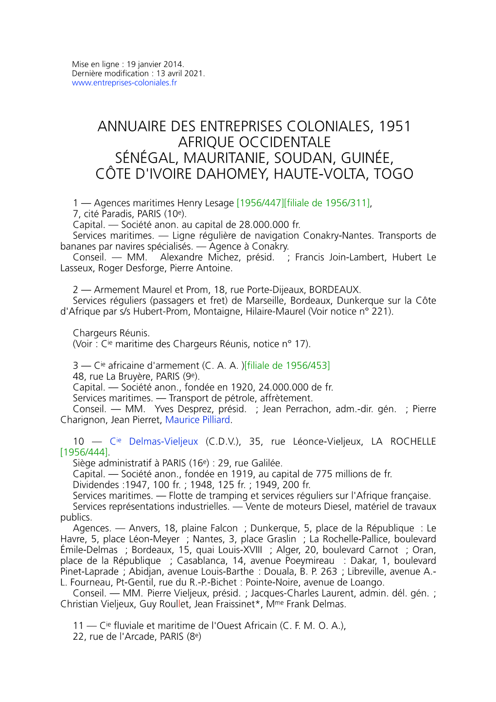 Annuaire Des Entreprises Coloniales 1951-AOF+Togo