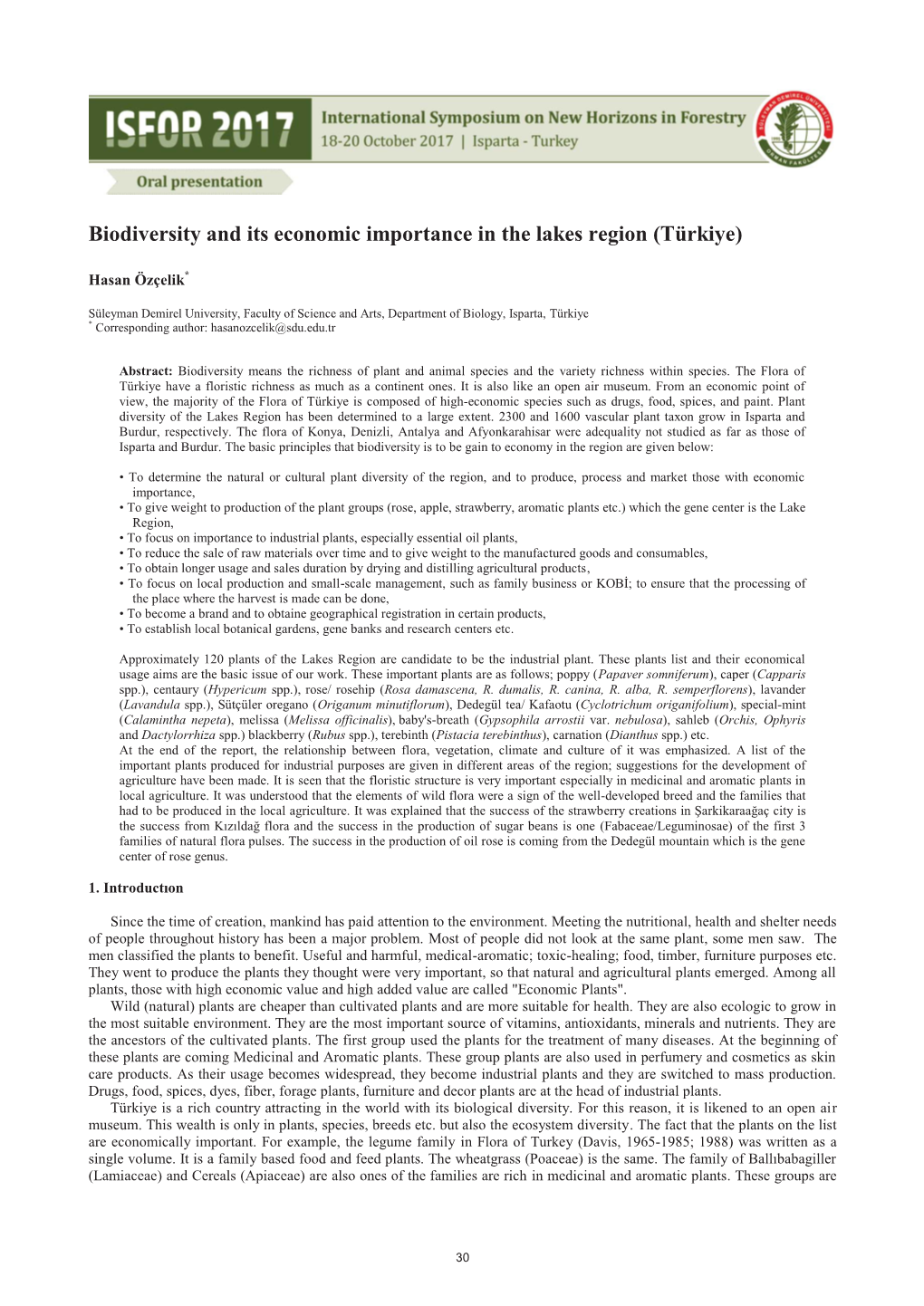 Biodiversity and Its Economic Importance in the Lakes Region (Türkiye)