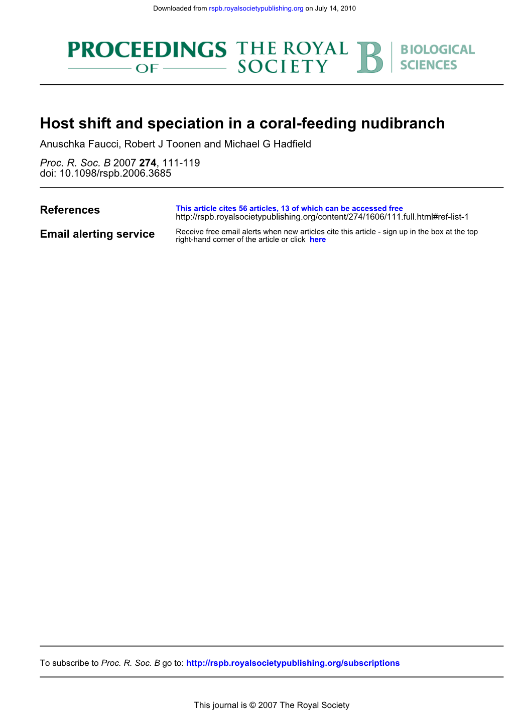 Host Shift and Speciation in a Coral-Feeding Nudibranch