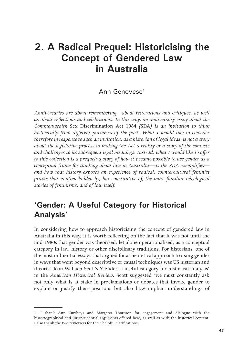 Historicising the Concept of Gendered Law in Australia