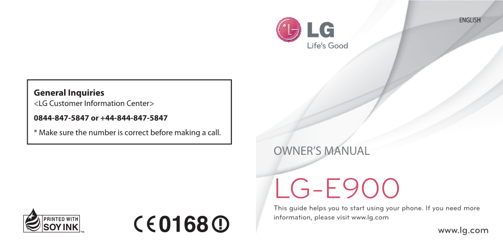 LG-E900 This Guide Helps You to Start Using Your Phone