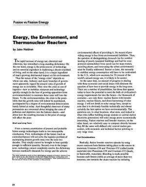 Energy, the Environment, and Thermonuclear Reactors