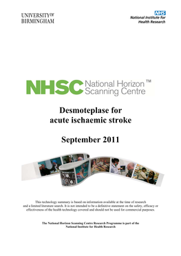 Desmoteplase for Acute Ischaemic Stroke