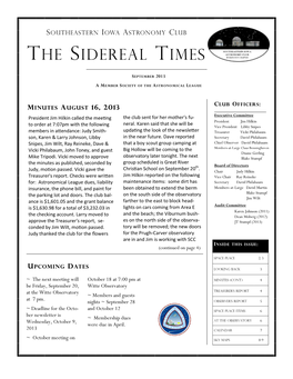 Southeastern Iowa Astronomy Club the Sidereal Times