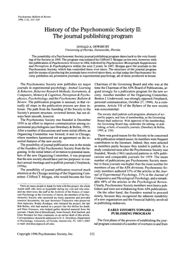 History of the Psychonomic Society II: the Journal Publishing Program