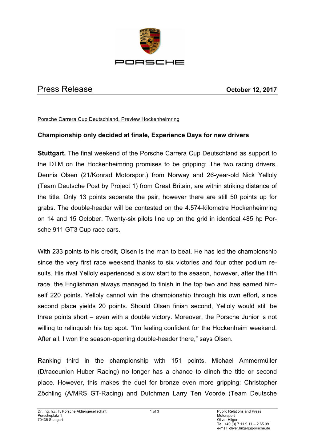 Press Release October 12, 2017