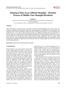 Housing Choice in an Affluent Shanghai – Decision Process of Middle Class Shanghai Residents