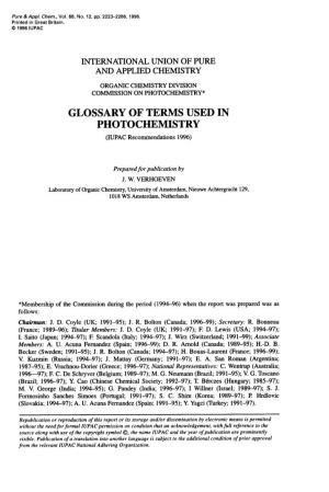 GLOSSARY of TERMS USED in PHOTOCHEMISTRY (IUPAC Recommendations 1996)