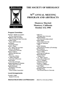 The Society of Rheology 70Th Annual Meeting Abstracts