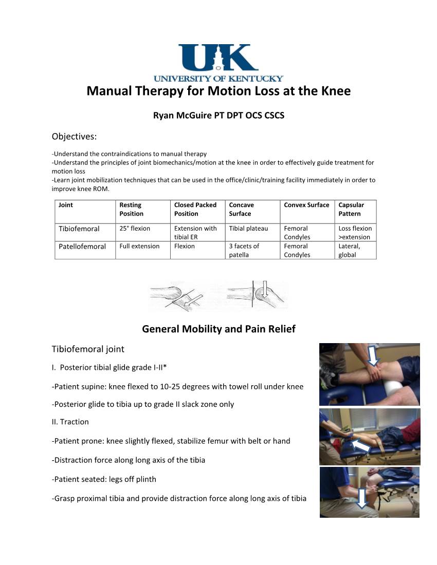 Manual Therapy for Motion Loss at the Knee