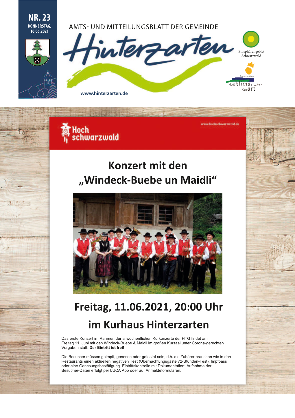 Freitag, 11.06.2021, 20:00 Uhr Im Kurhaus Hinterzarten