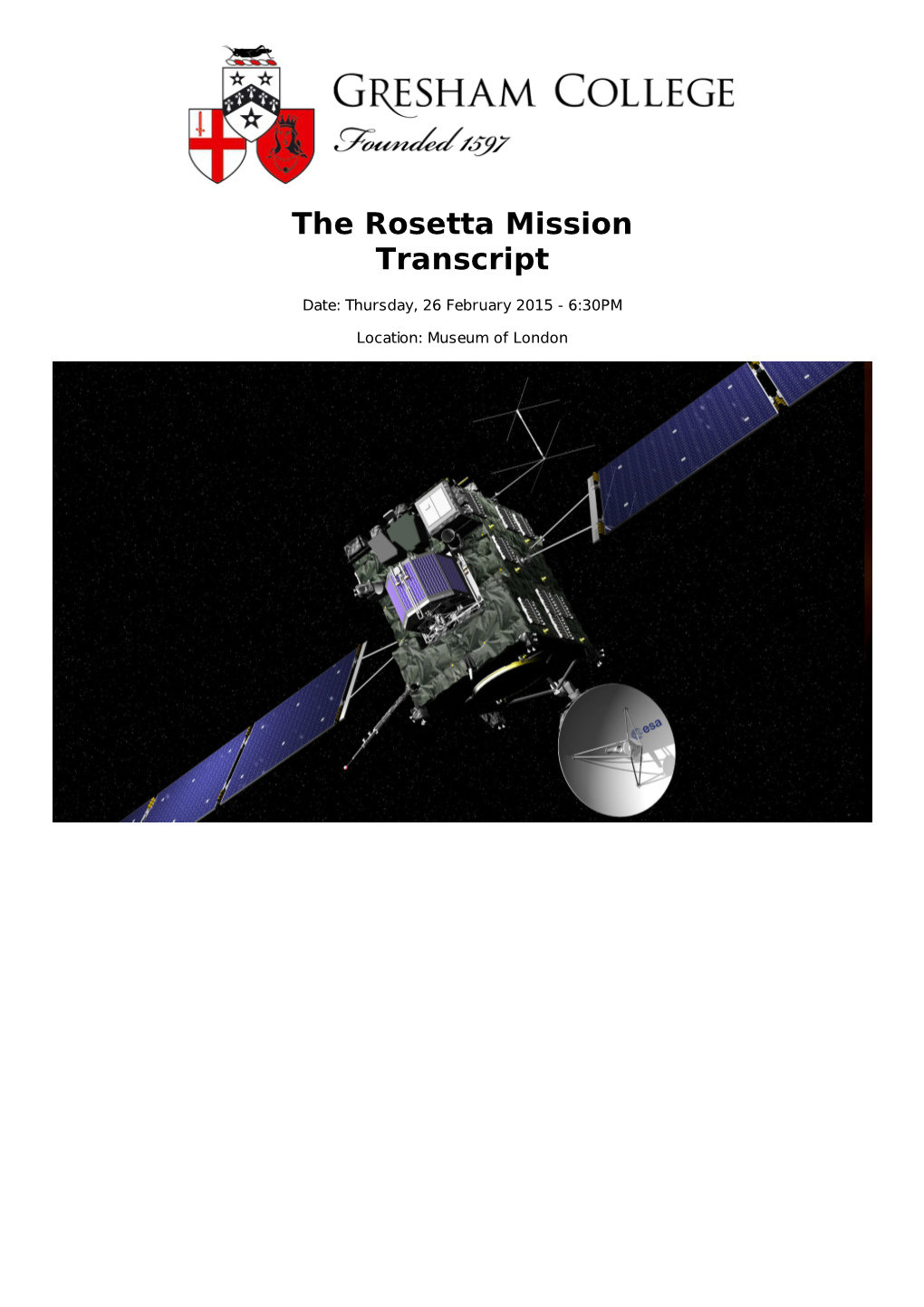 The Rosetta Mission Transcript