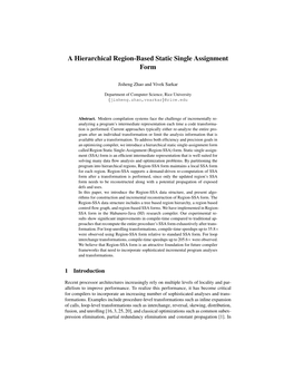 A Hierarchical Region-Based Static Single Assignment Form