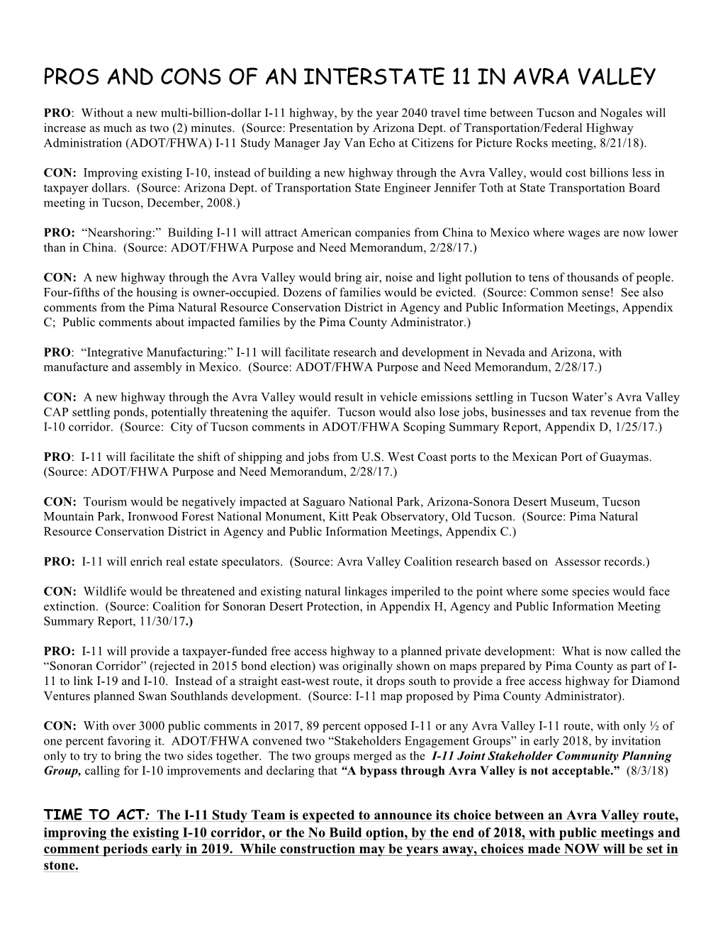 Pros and Cons of an Interstate 11 in Avra Valley