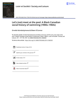 Meet at the Pool: a Black Canadian Social History of Swimming (1900S–1960S)