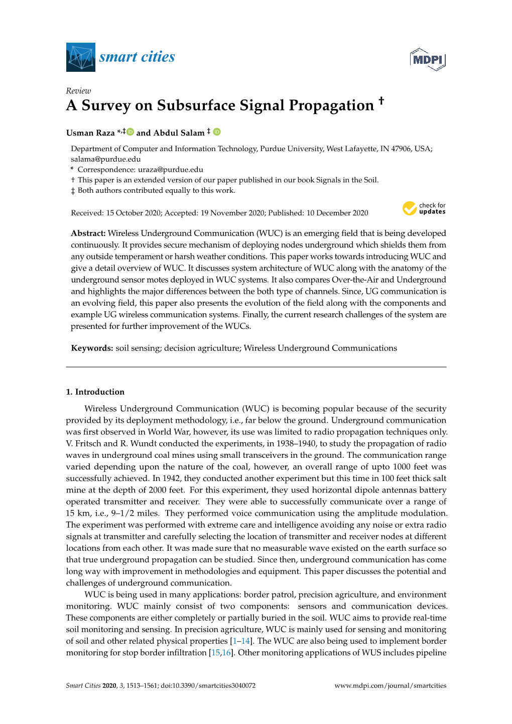 A Survey on Subsurface Signal Propagation †