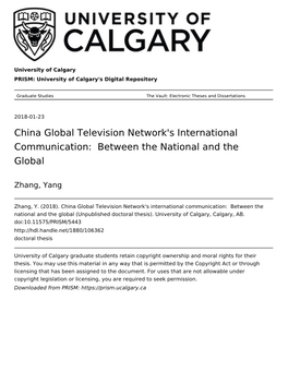 China Global Television Network's International Communication: Between the National and the Global