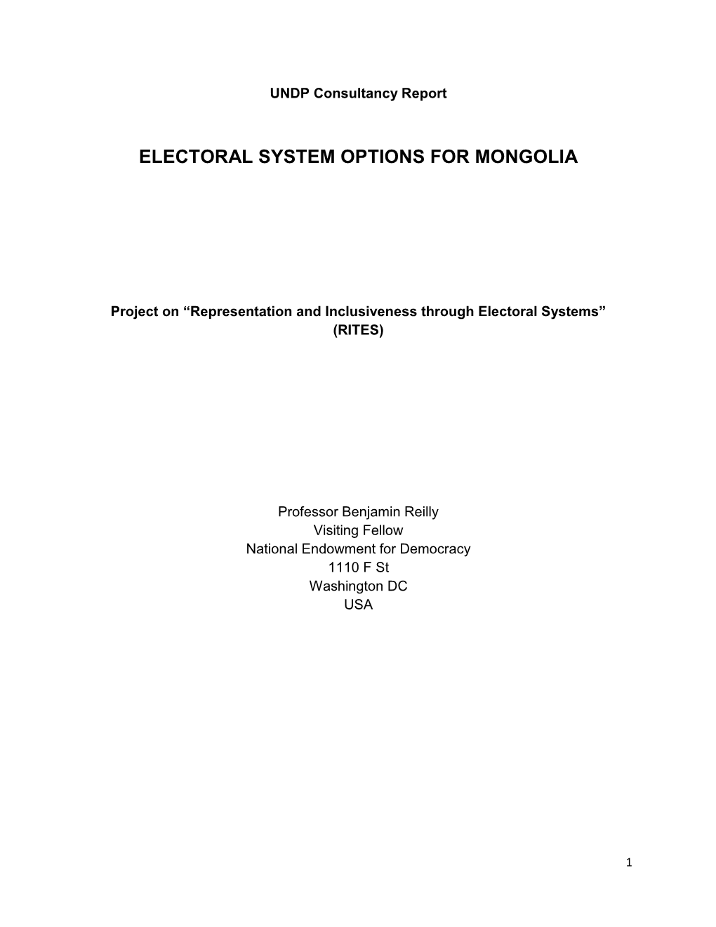 Electoral System Options for Mongolia