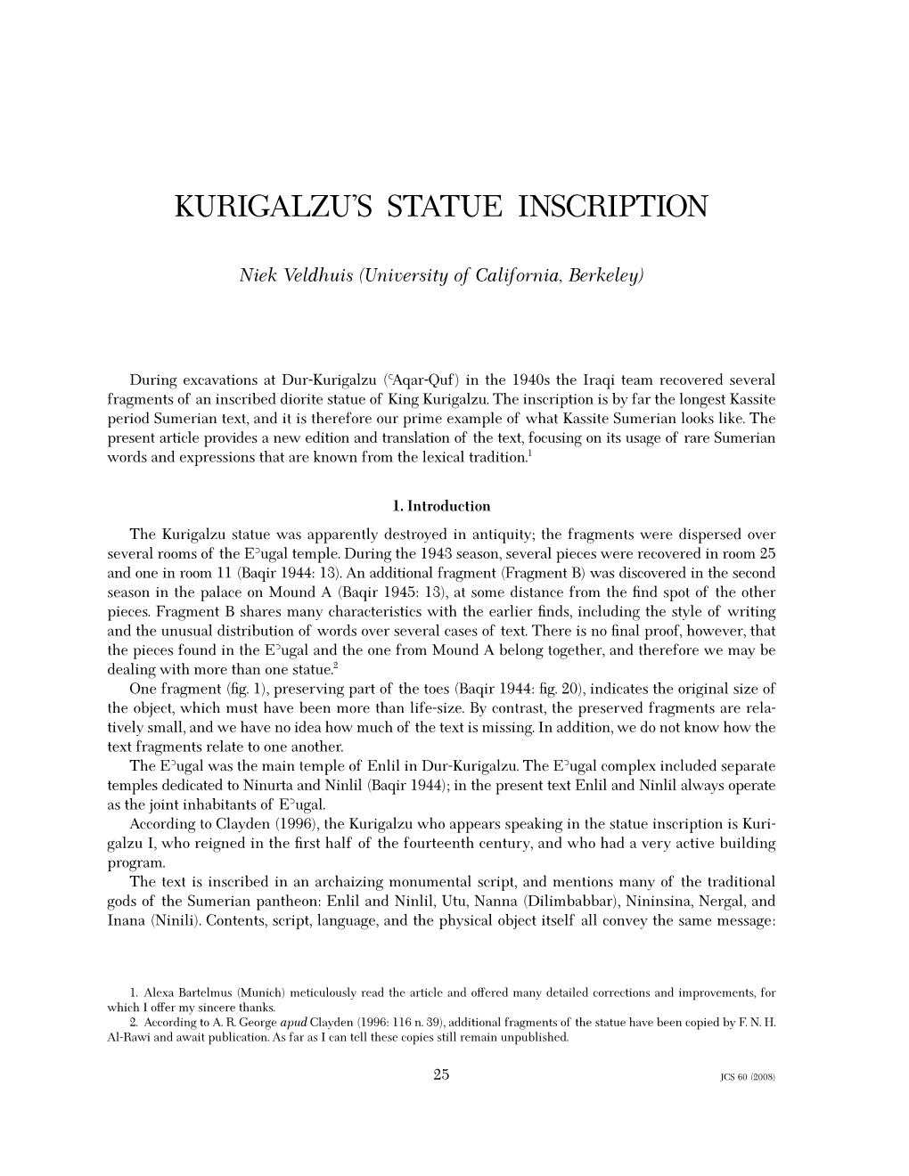 Kurigalzu's Statue Inscription