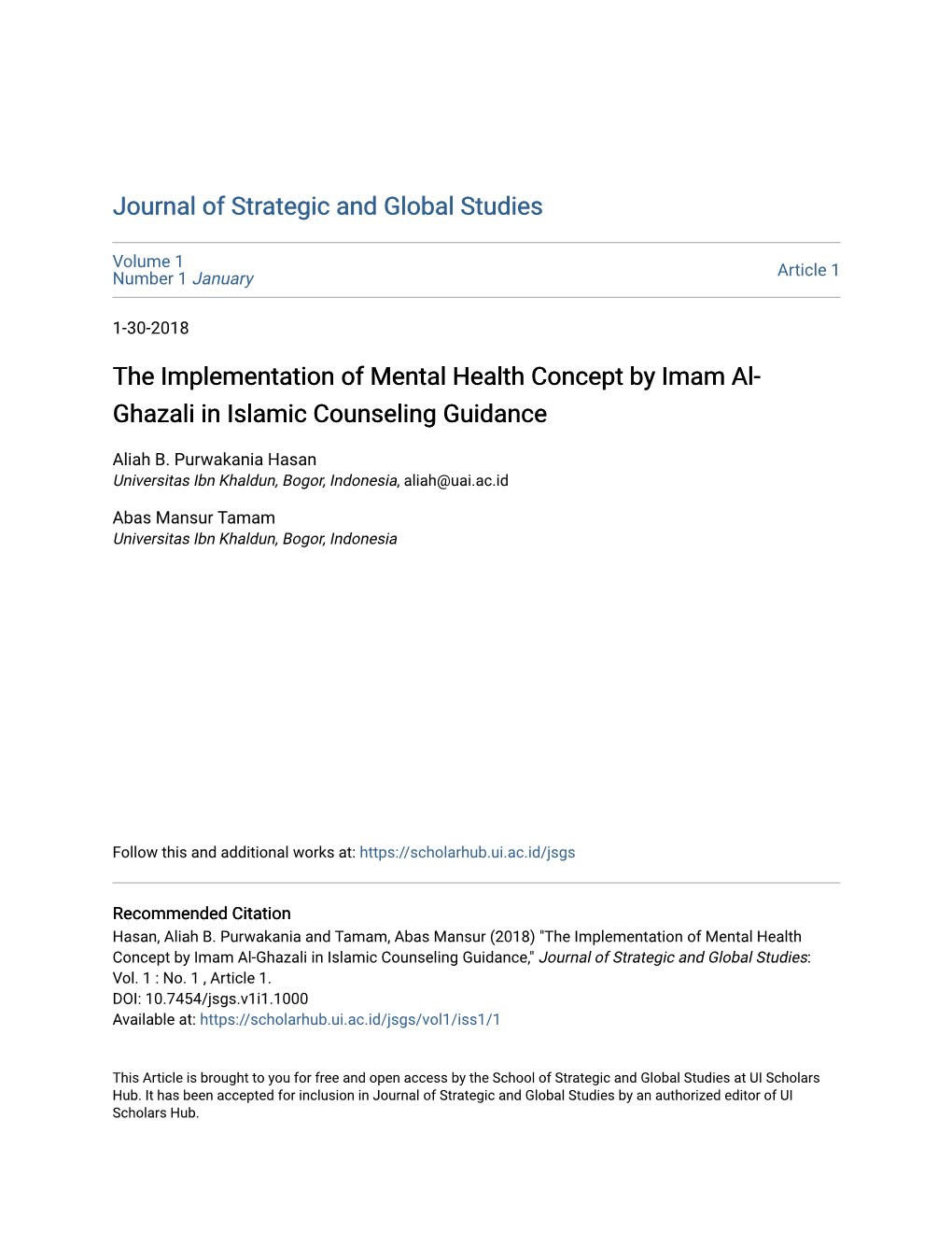 The Implementation of Mental Health Concept by Imam Al-Ghazali in Islamic Counseling Guidance,