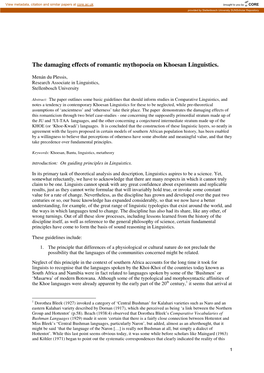 The Damaging Effects of Romantic Mythopoeia on Khoesan Linguistics