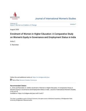 Enrolment of Women in Higher Education: a Comparative Study on Women's Equity in Governance and Employment Status in India