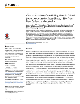 Characterization of the Fishing Lines in Titiwai (= Arachnocampa