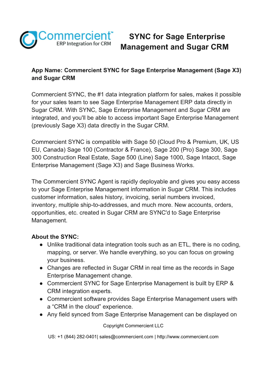 SYNC for Sage Enterprise Management and Sugar CRM