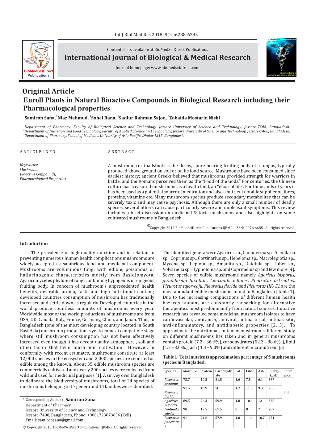 Enroll Plants in Natural Bioactive Compounds in Biological Research Including Their Pharmacological Properties Original Article