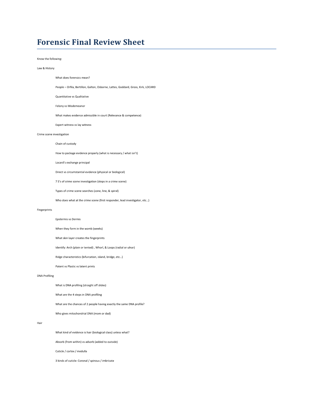 Forensic Final Review Sheet