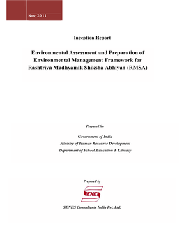 Environmental Assessment and Preparation of Environmental Management Framework for Rashtriya Madhyamik Shiksha Abhiyan (RMSA)