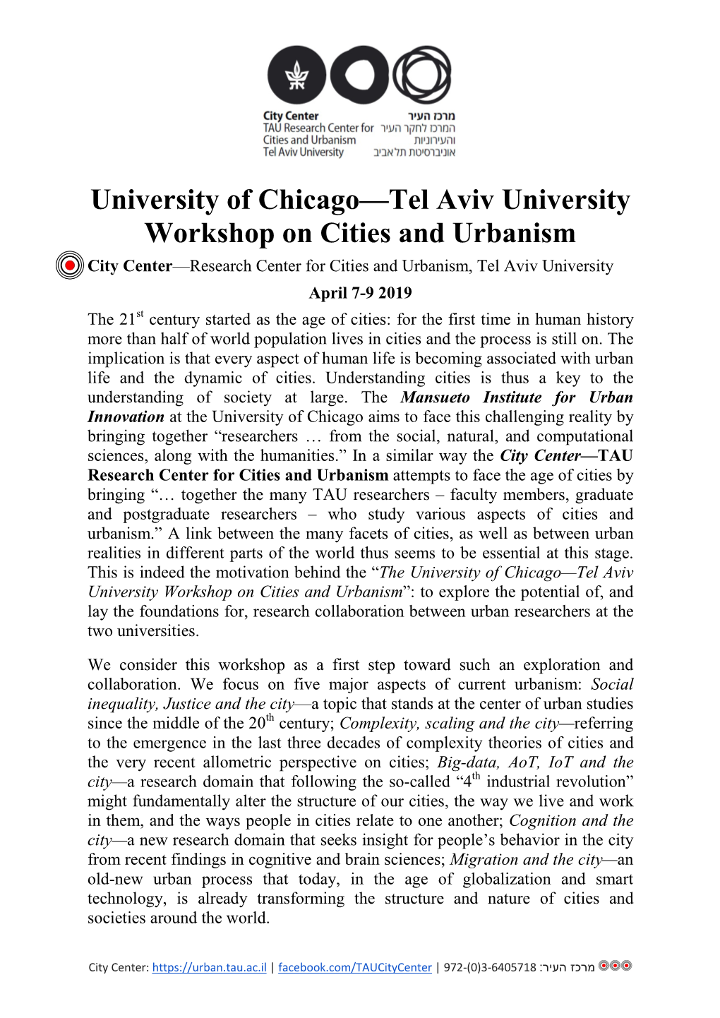 University of Chicago—Tel Aviv University Workshop on Cities And
