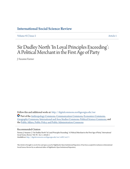 Sir Dudley North 'In Loyal Principles Exceeding': a Political Merchant In