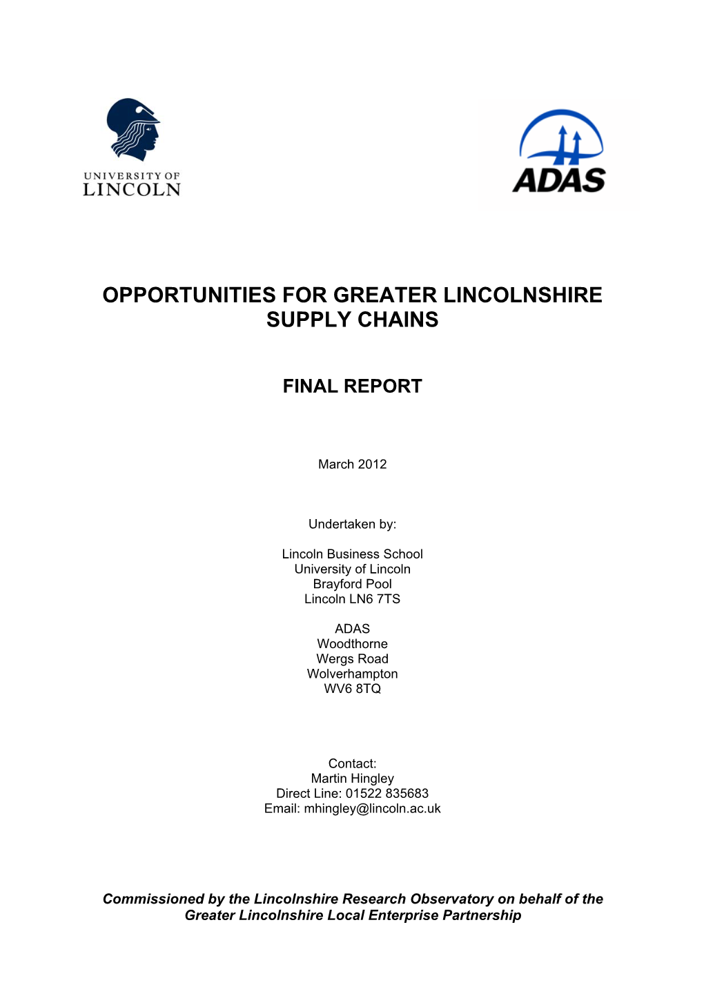 Opportunities for Greater Lincolnshire Supply Chains