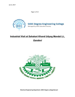 Industrial Visit at Sahakari Khand Udyog Mandal Lt., Gandevi