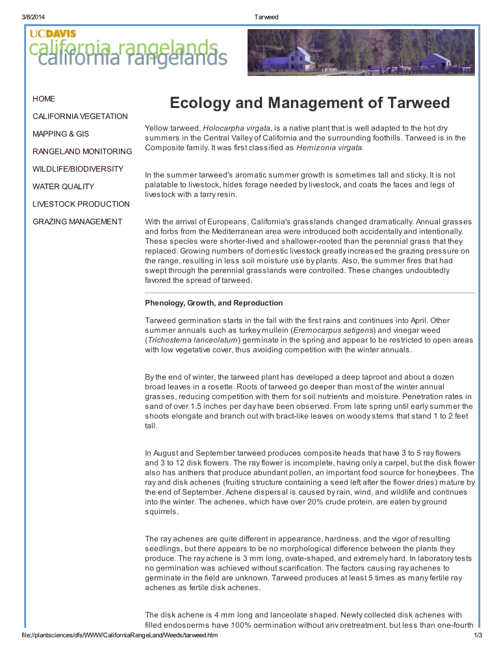 Ecology and Management of Tarweed