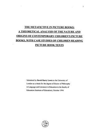 The Metafictive in Picture Books: a Theoretical Analysis of the Nature and Origins of Contemporary Children's Picture Books