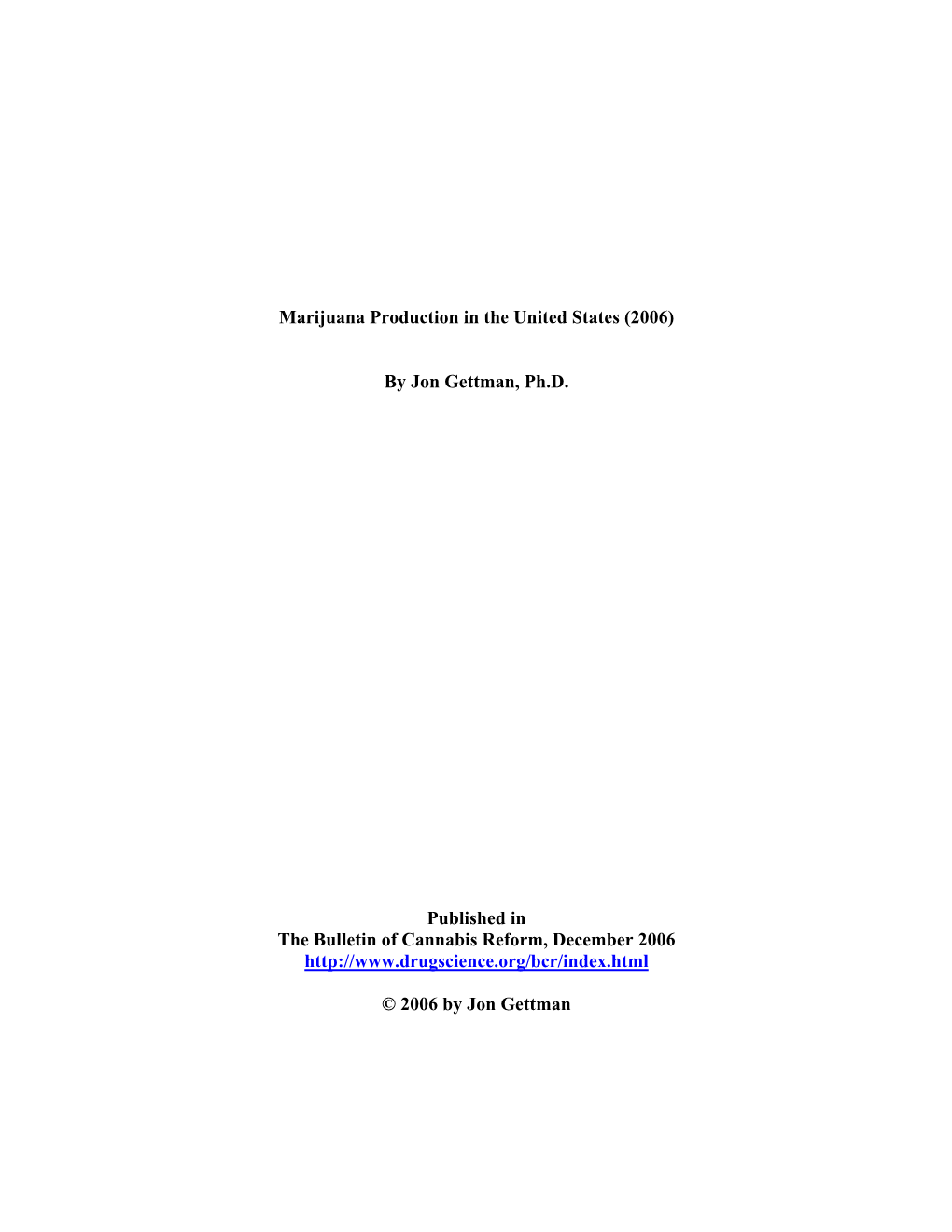 Marijuana Production in the United States (2006)